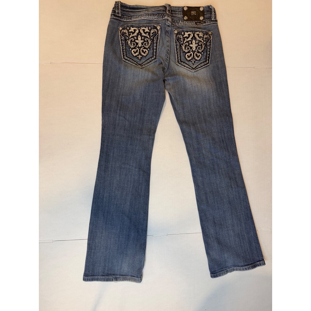 Miss Me Bootcut Jeans Blue Embroidered Crystal Embellished Size 29 - Picture 4 of 14